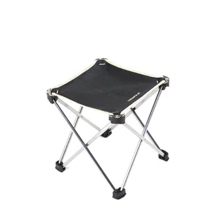 A folding stool with aluminium legs and a canvas seat.