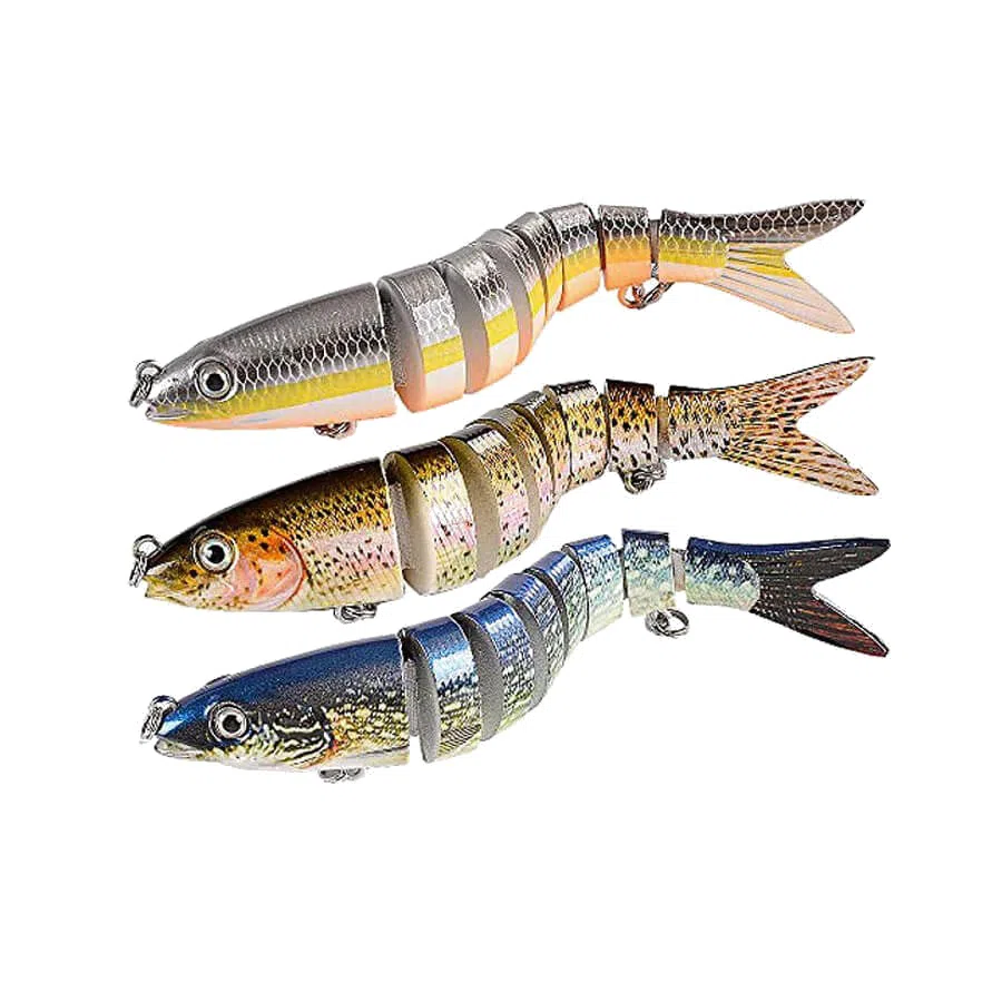 Three jointed swimbaits in gold.