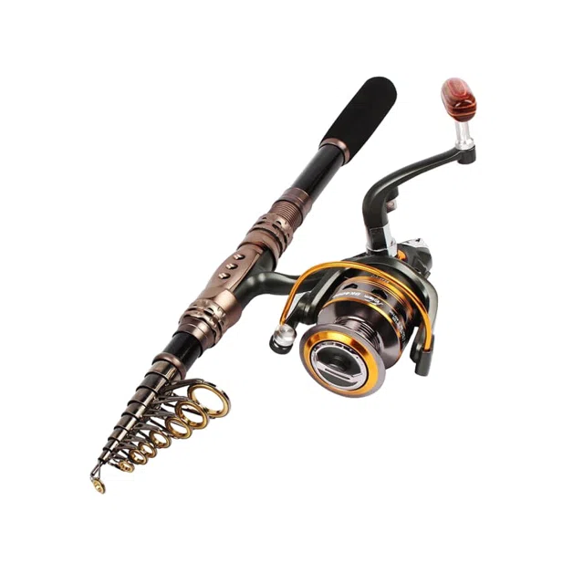 The rod with its reel mounted, ready to fish.